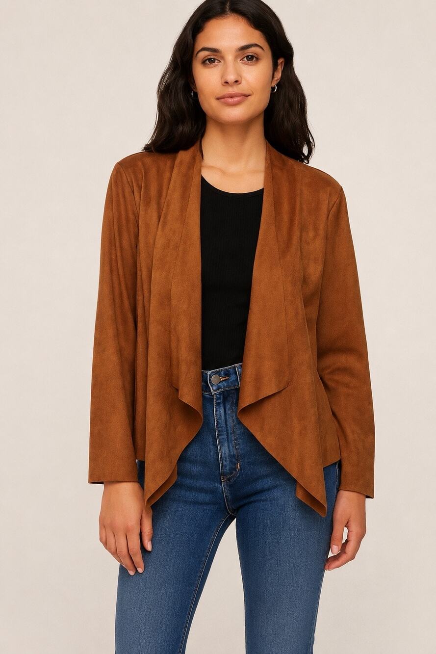 BB Dakota Vegan Suede Drape Front Jacket Brown Size Small